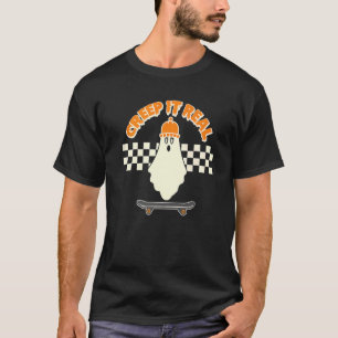 Krypa den riktiga Ghost Skater Boy Skateboard Bean T Shirt
