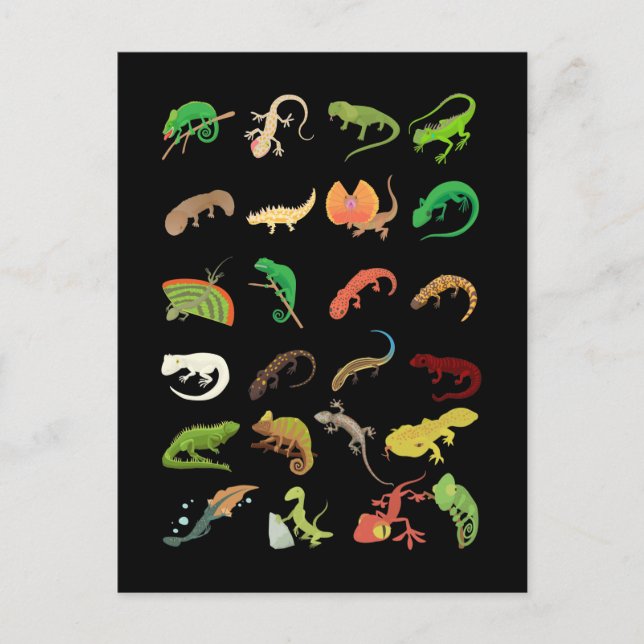 Krypdyrtyper Söt Gecko Ödla Vykort (Framsida)