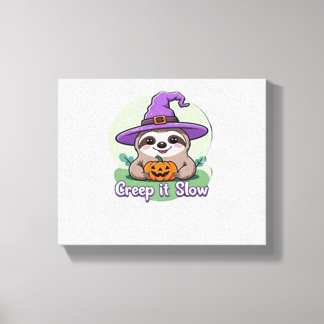 Krypna långsamt - Cute Halloween Sloth Shirt med P Canvastryck (Framsida)
