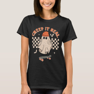 Kryptera den riktiga Ghost Skateboard Halloween T Shirt