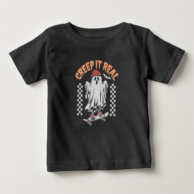Kryptera den riktiga Retro Halloween Skate Ghost T Shirt (Framsida)
