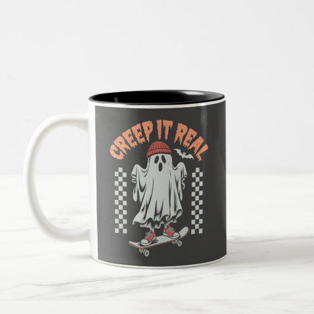 Kryptera den riktiga Retro Halloween Skate Ghost Två-Tonad Mugg (Vänster)