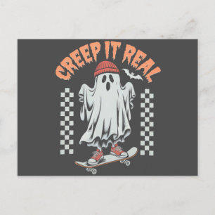 Kryptera den riktiga Retro Halloween Skate Ghost Vykort