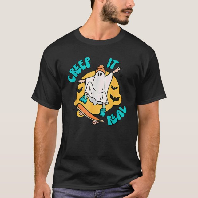Kryptera den riktiga Retro Skateboarding Ghost Hal T Shirt (Framsida)