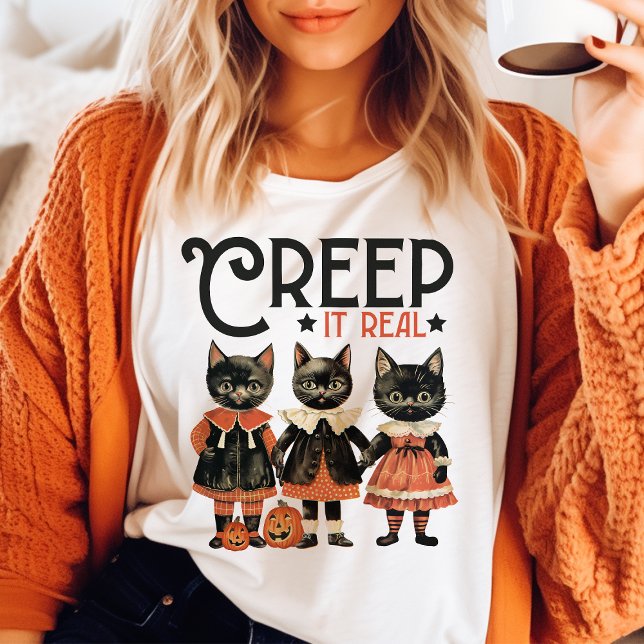 Kryptera den riktiga svarta Vintagen Halloween T Shirt (Skapare uppladdad)