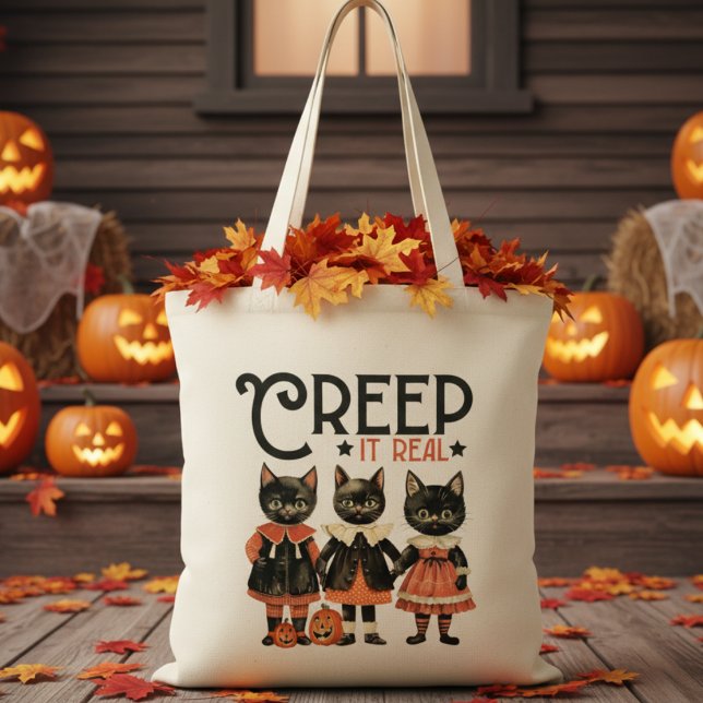 Kryptera den riktiga Vintagen Kittens Retro Hallow Tygkasse (Creep It Real Vintage Kittens Retro Halloween Tote Bag)