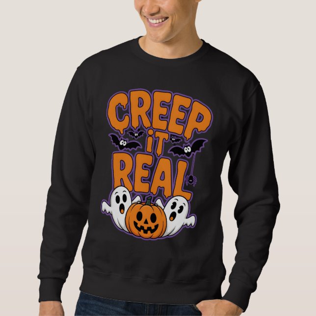 Kryptera den riktigt funny Halloween Spöken och Pu Lång Ärmad Tröja (Framsida)