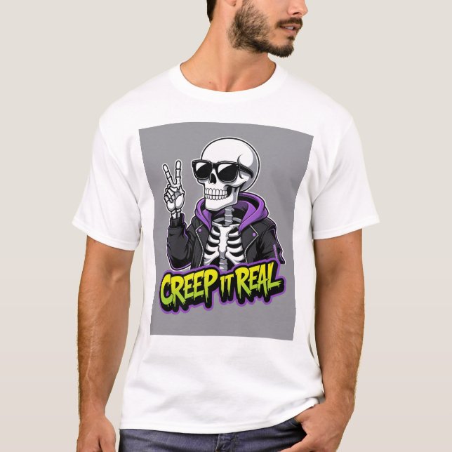 Kryptera det reellt - Coola Skeleton Halloween 5 T Shirt (Framsida)