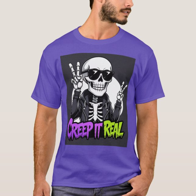 Kryptera det reellt - Coola Skeleton Halloween T Shirt (Framsida)
