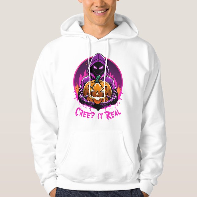 Kryptera det reellt, skräckillustration Halloween Hoodie (Framsida)