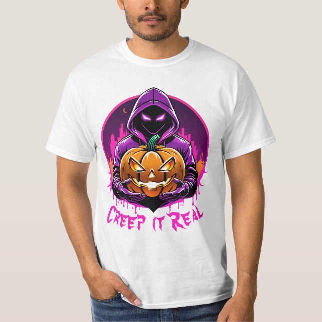 Kryptera det reellt, skräckillustration Halloween T Shirt (Framsida)