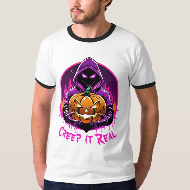 Kryptera det reellt, skräckillustration Halloween T Shirt (Framsida)