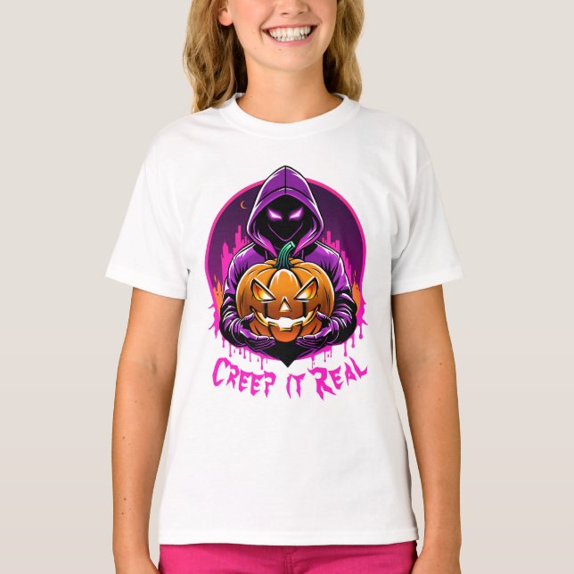Kryptera det reellt, skräckillustration Halloween T Shirt (Framsida)