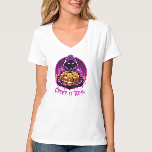 Kryptera det reellt, skräckillustration Halloween T Shirt (Framsida)