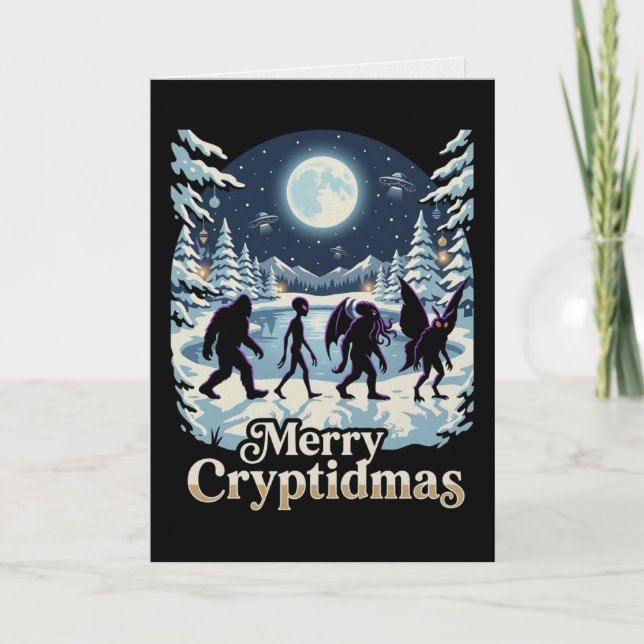 Kryptid jul Bigfoot Cthulhu Mothman-kort Kort (Framsida)