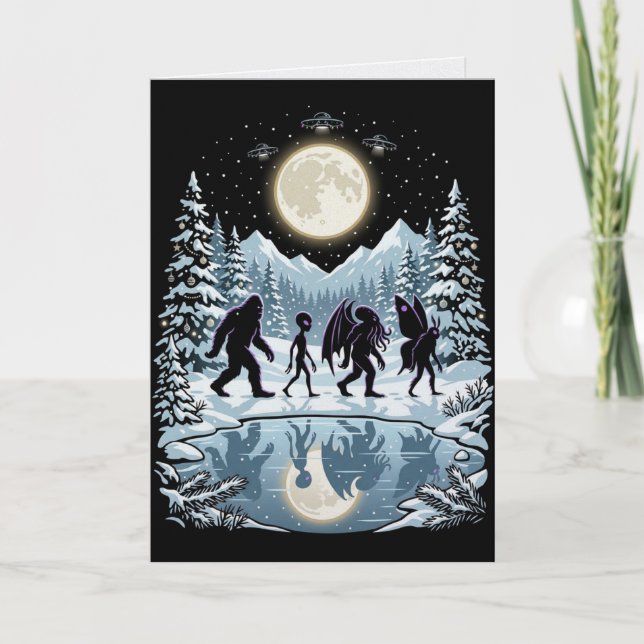 Kryptid jul Bigfoot Cthulhu Mothman-kort Kort (Framsida)