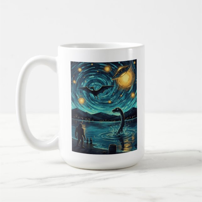 Kryptid natt scen Nessie Pterosaur UFO Bigfoot L Kaffemugg (Vänster)