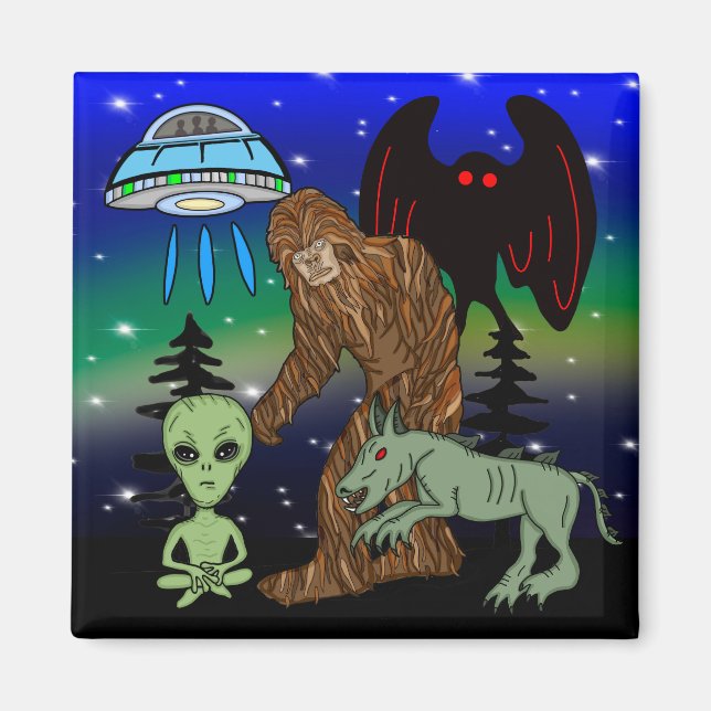 Kryptider, Bigfoot, Sasquatch, Mothman, Alien, UFO Magnet (Framsidan)