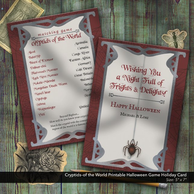 Kryptider i World Printable Halloween Game Julkort (Cryptids–of the World Matching Printable Halloween Party Game)