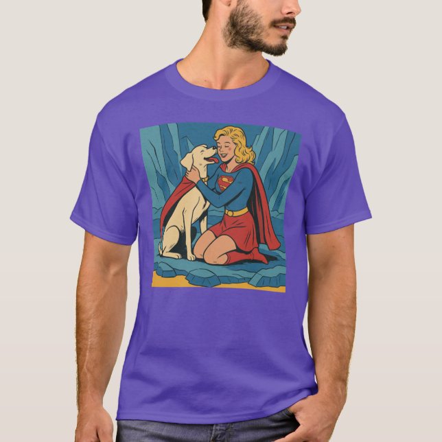 Krypto Meets Supergirl Enthusiastic Hug gift retro T Shirt (Framsida)