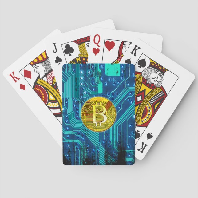 Kryptocurrency Bitcoin och Circuit Board Casinokort (Baksidan)