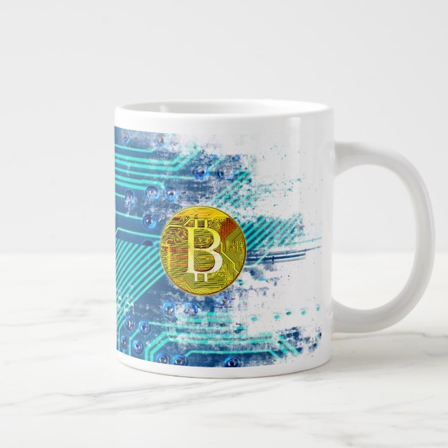 Kryptocurrency Bitcoin och Circuit Board Jumbo Mugg (Höger)