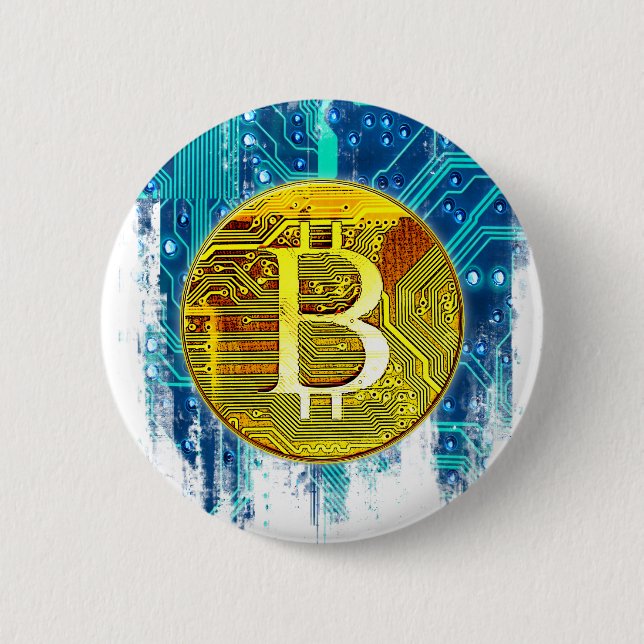 Kryptocurrency Bitcoin och Circuit Board Knapp (Framsida)