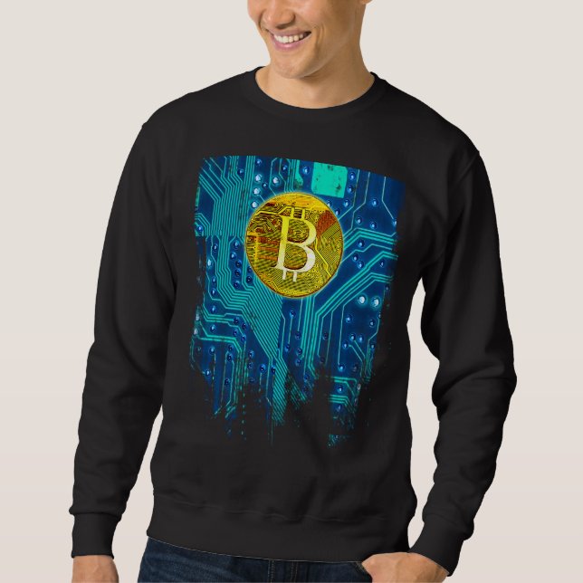 Kryptocurrency Bitcoin och Circuit Board Lång Ärmad Tröja (Framsida)