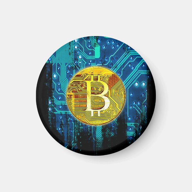 Kryptocurrency Bitcoin och Circuit Board Magnet (Framsidan)