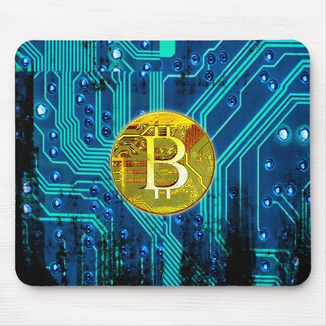 Kryptocurrency Bitcoin och Circuit Board Musmatta (Framsidan)