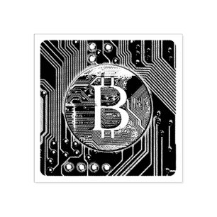Kryptocurrency Bitcoin och Circuit Board Stämpel