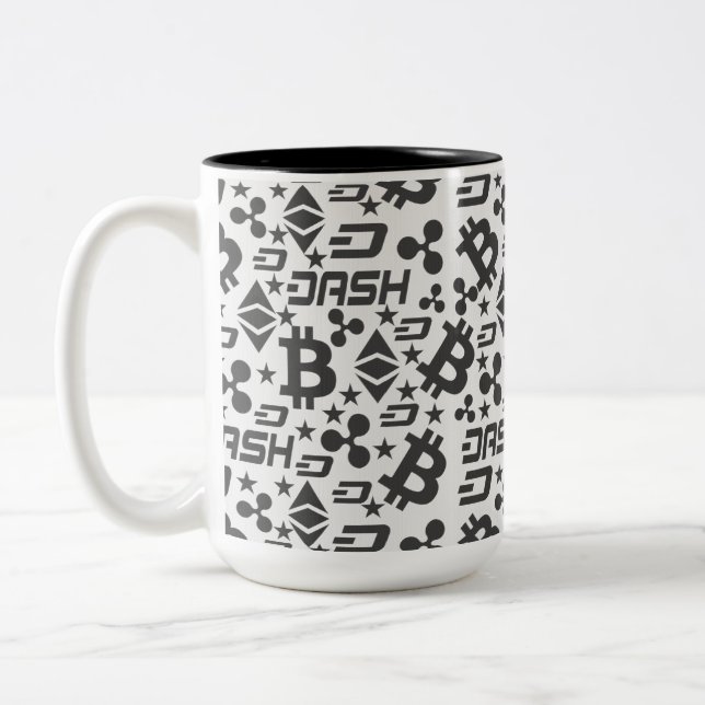 Kryptocurrency Black och White Mönster Mugg (Vänster)