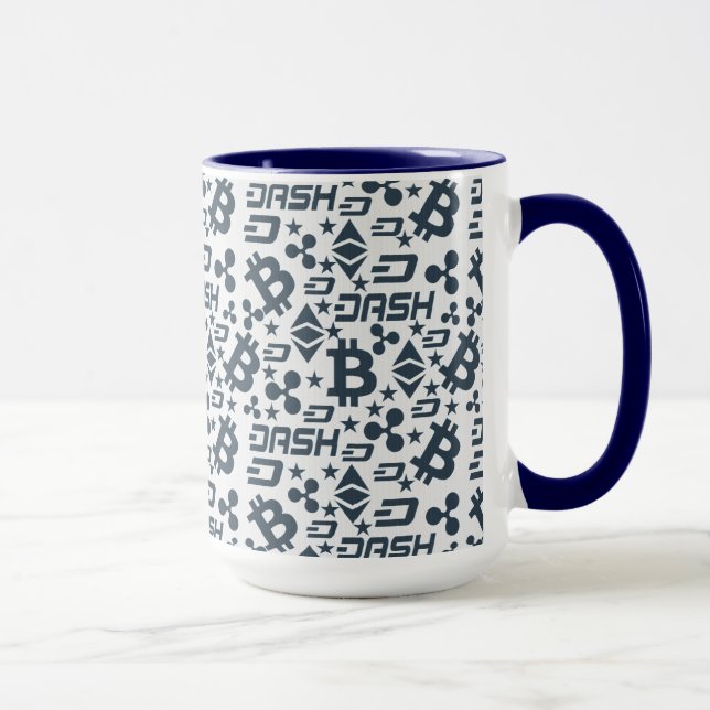 Kryptocurrency Blue och White Mönster Mugg (Höger)