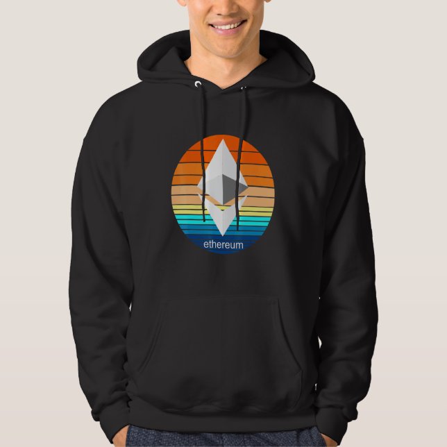 Kryptovaluta Ether Blockchain Etereum Retro Solar Hoodie (Framsida)