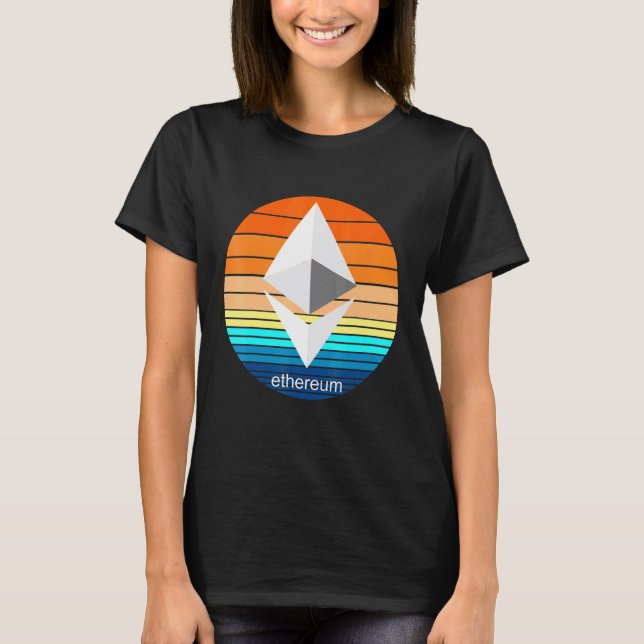 Kryptovaluta Ether Blockchain Etereum Retro Solar T Shirt (Framsida)