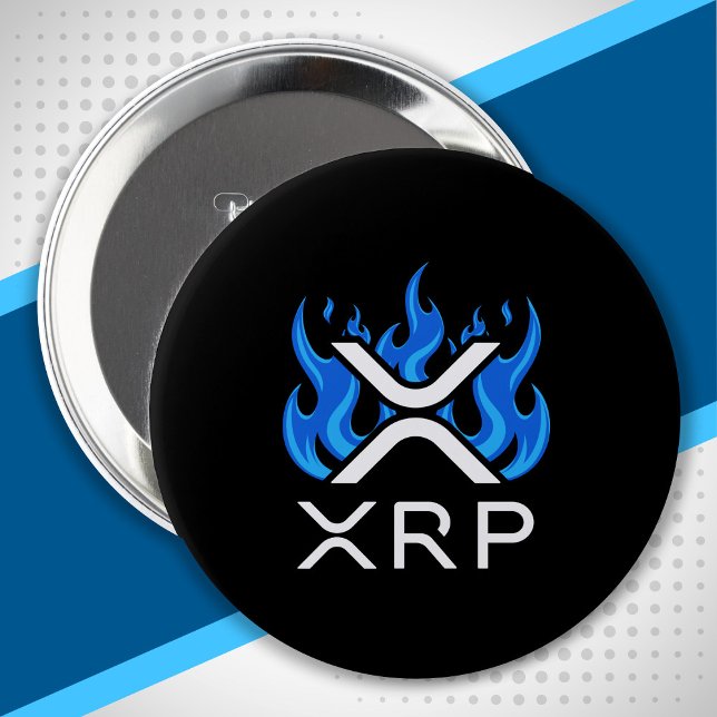Kryptovaluta XRP Krypto Blå Flammor Eld Smälta Knapp (Skapare uppladdad)
