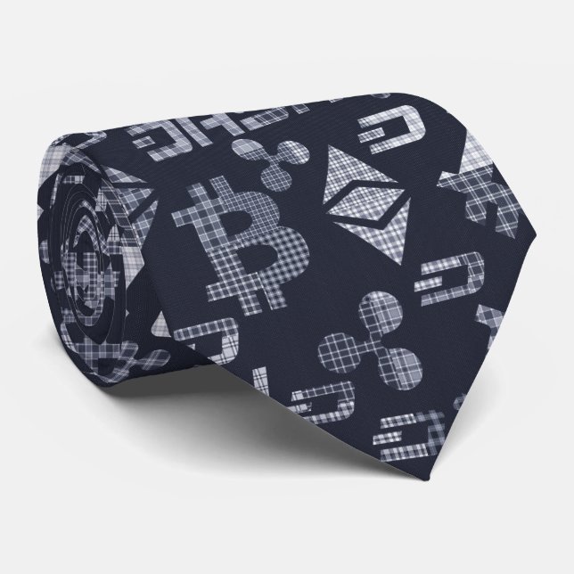 Kryptovalutor Tartan Blue Mönster Neck Tie Slips (Rullad)
