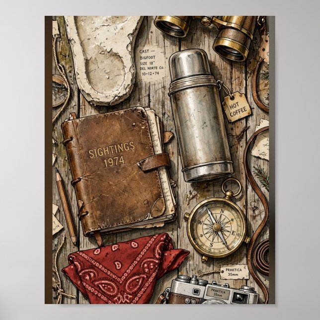 Kryptozoolog Field Kit Flat Lay-affisch Poster (Framsidan)