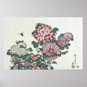 Krysantemum & Bina, Japansk Konst av Hokusai Poster