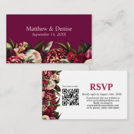 Krysantemum Elegant Burgunder RSVP-kort QR-kod Tilläggskort