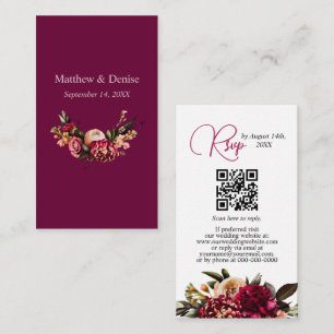 Krysantemum Elegant Burgundy RSVP-kort QR-kod Tilläggskort