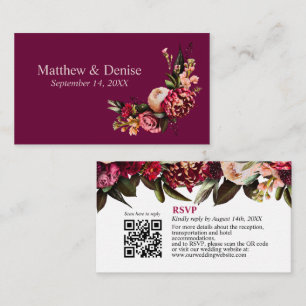 Krysantemum Elegant Burgundy RSVP-kort QR-kod Tilläggskort