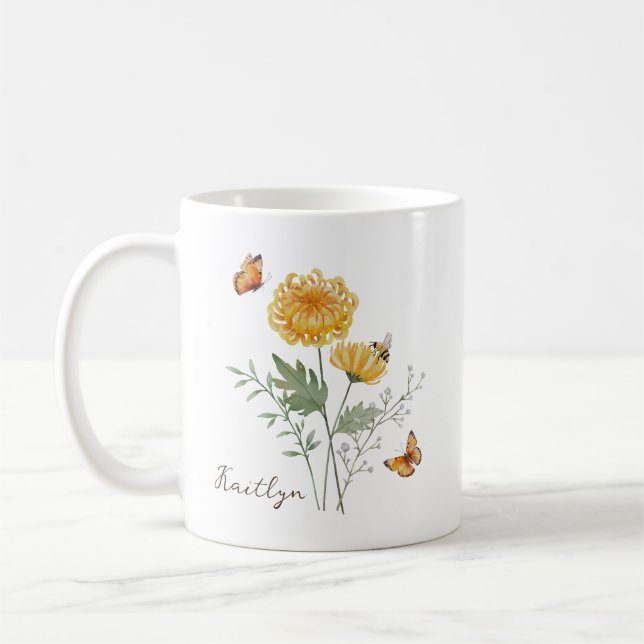 Krysantemum Födelsemånadsblomma Kaffemugg (Vänster)