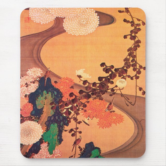 Krysantemum i en ström med sten (1760) musmatta (Framsidan)