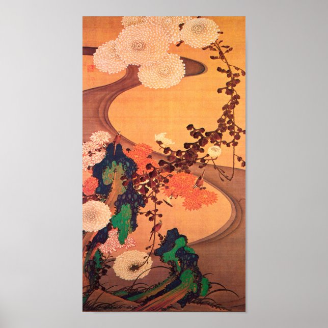 Krysantemum i en ström med sten (1760) poster (Framsidan)