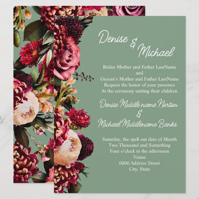 Krysantemum på Basil Green Inbjudningar (Fram/baksida)