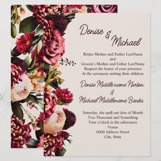 Krysantemum på Cameo Beige Inbjudningar (Fram/baksida)