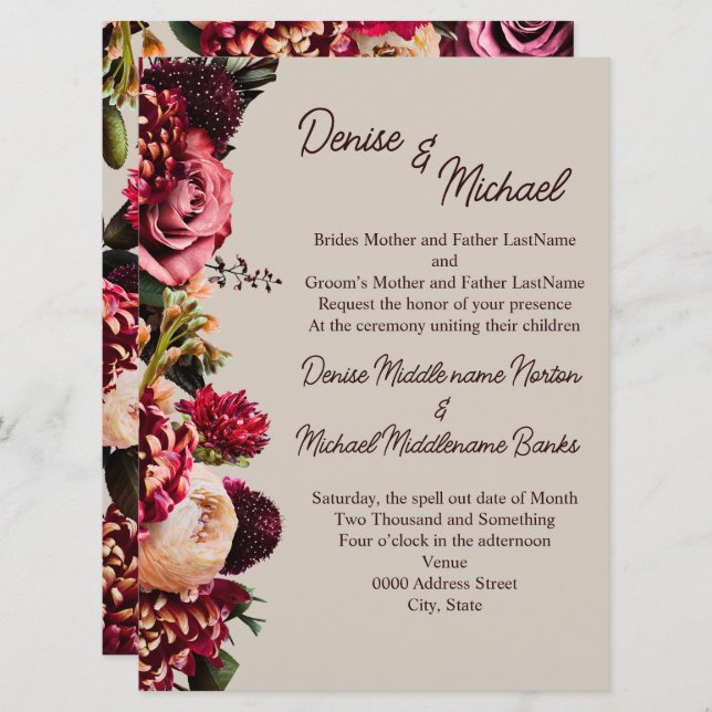 Krysantemum på perfekt blek inbjudningar (Fram/baksida)