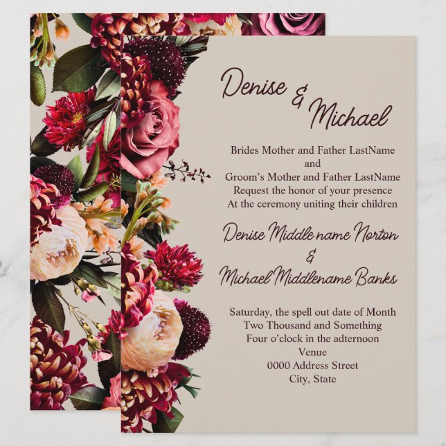 Krysantemum på Perfekt Bleka Inbjudningar (Fram/baksida)