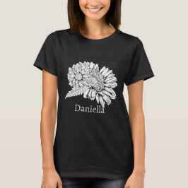 Krysantemum Svart Linjedragning med Ditt Namn  T Shirt